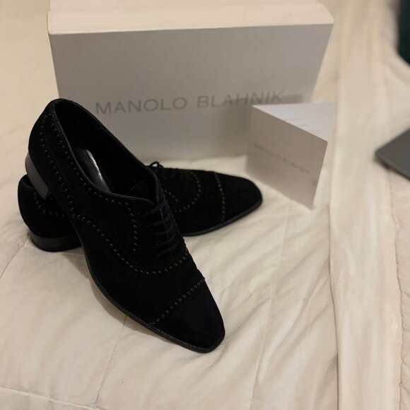 Manolo Blahnik studded Oxford brogues in black suede, authentic with box and tag - Picture 10 of 16
